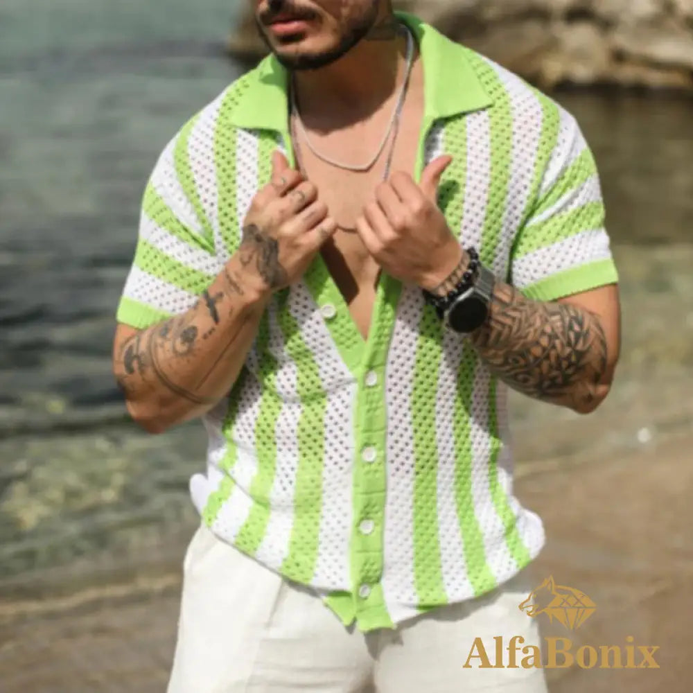 Camisa de Malha Respirável Alfa Beach Lapel