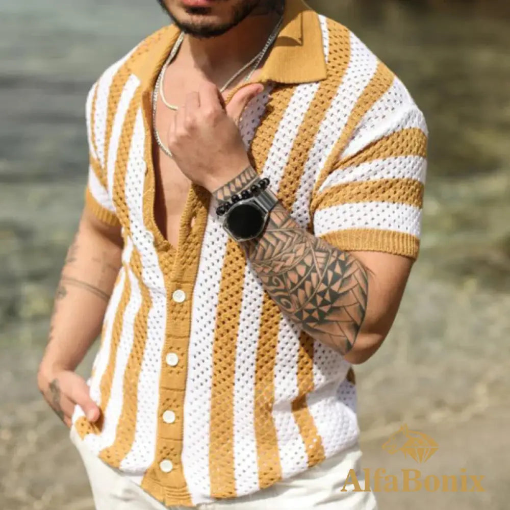 Camisa de Malha Respirável Alfa Beach Lapel