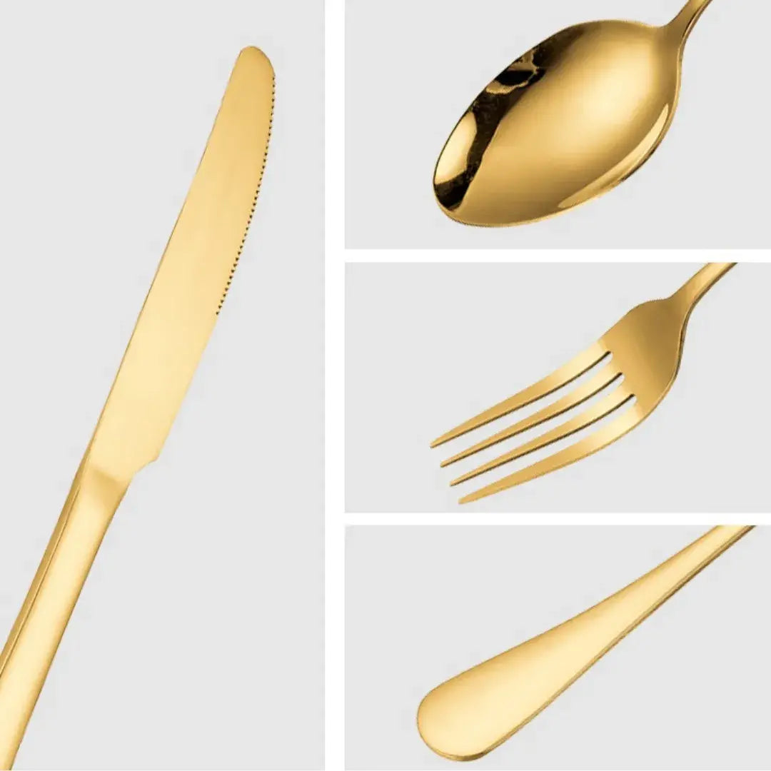 Conjunto 18 Peças Talheres Ouro De Aço Inox - LuxCutlery 18K