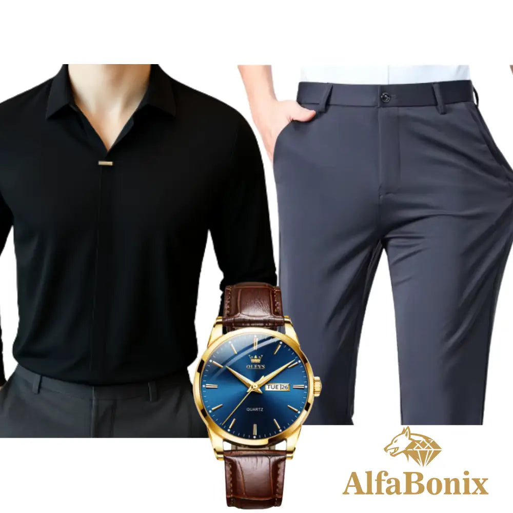 Kit Social em Tecido Premium com Camisa + Calça + Relógio [PROMOÇÃO]