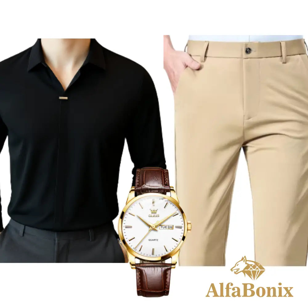 Kit Social em Tecido Premium com Camisa + Calça + Relógio [PROMOÇÃO]