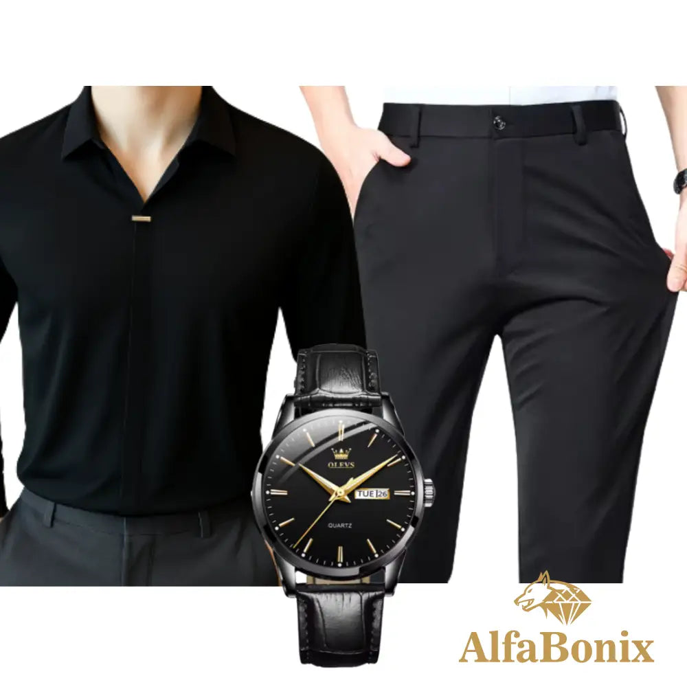 Kit Social em Tecido Premium com Camisa + Calça + Relógio [PROMOÇÃO]