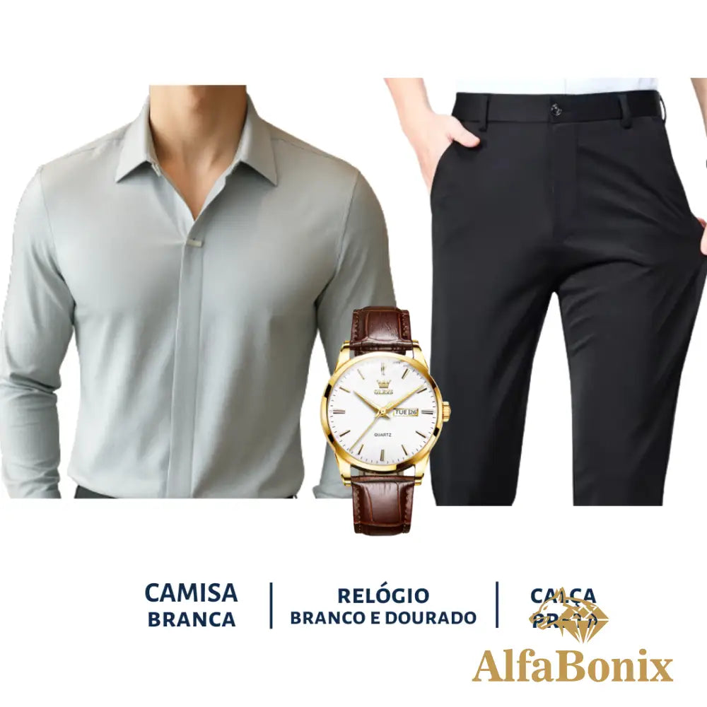 Kit Social em Tecido Premium com Camisa + Calça + Relógio [PROMOÇÃO]