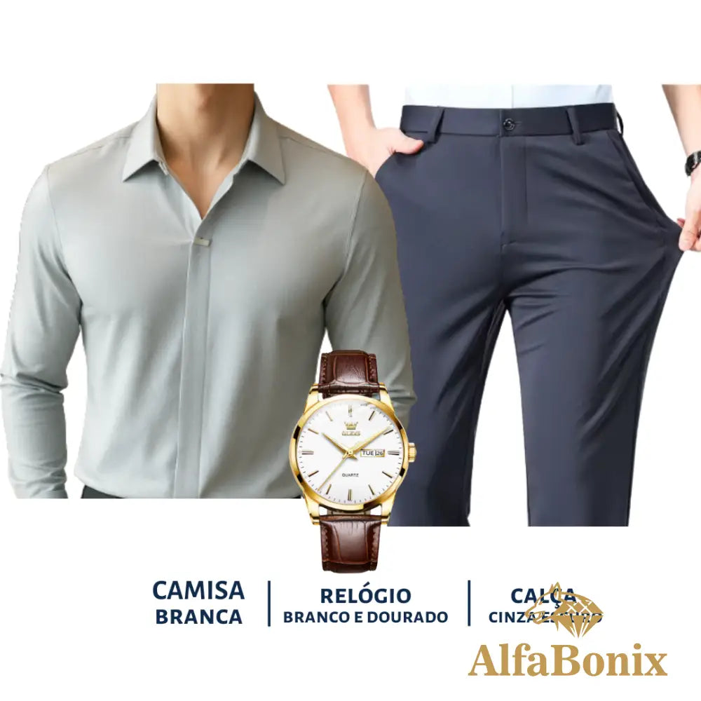 Kit Social em Tecido Premium com Camisa + Calça + Relógio [PROMOÇÃO]