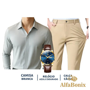 Kit Social em Tecido Premium com Camisa + Calça + Relógio [PROMOÇÃO]