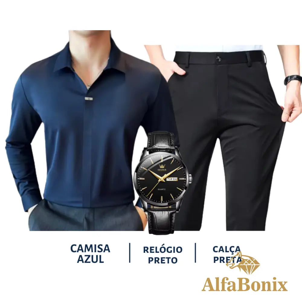 Kit Social em Tecido Premium com Camisa + Calça + Relógio [PROMOÇÃO]
