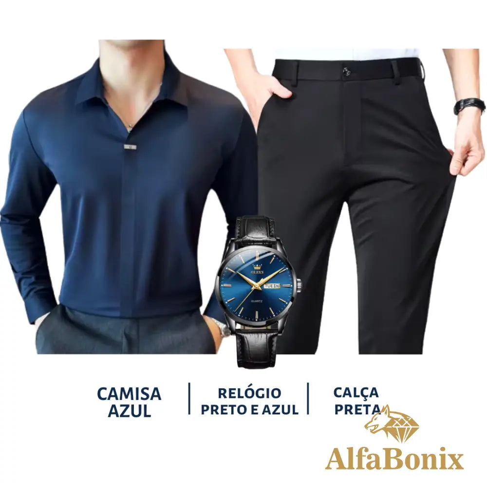Kit Social em Tecido Premium com Camisa + Calça + Relógio [PROMOÇÃO]