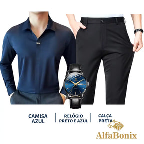 Kit Social em Tecido Premium com Camisa + Calça + Relógio [PROMOÇÃO]