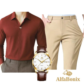 Kit Social em Tecido Premium com Camisa + Calça + Relógio [PROMOÇÃO]