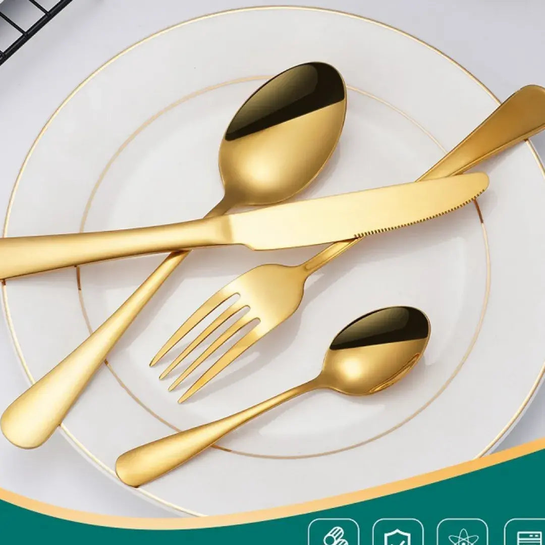 Conjunto 18 Peças Talheres Ouro De Aço Inox - LuxCutlery 18K
